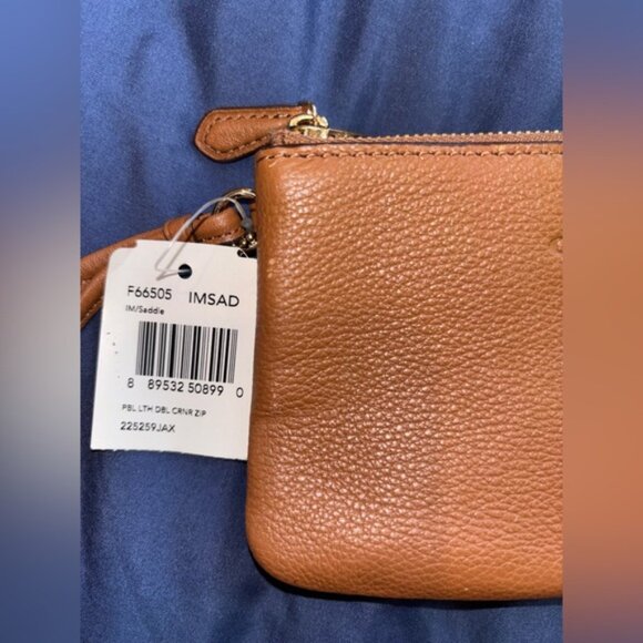 COACH Pebbled Leather Double Corner Zip Wristlet – Saddle Brown (F66505) - Picture 5 of 8